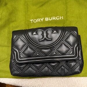 Tory Burch Fleming Black Quilted Clutch